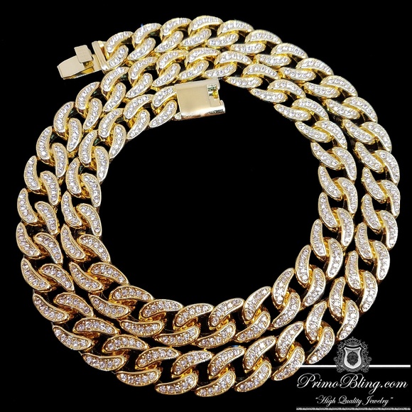 PrimoBling Other - 14k Gold Plated Iced Out 12mm Cuban Link Necklace